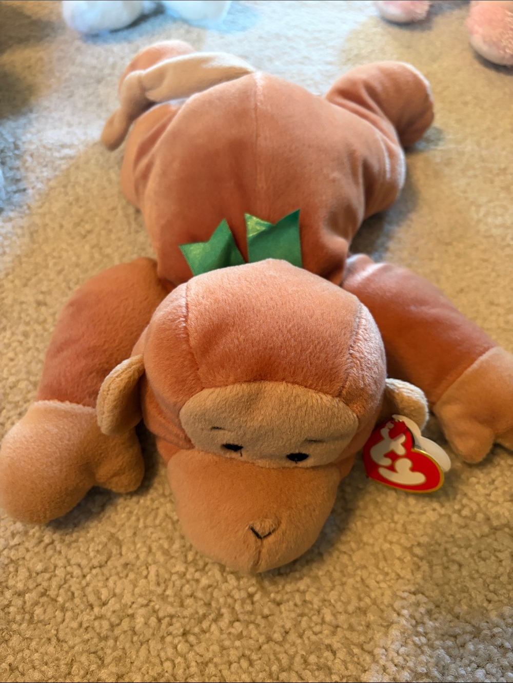 Ty Brown Monkey Plush with Green Leaf Detail